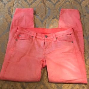 🔥 7 ALL MANKIND PEACH PINK CROPPED SKINNY JEANS